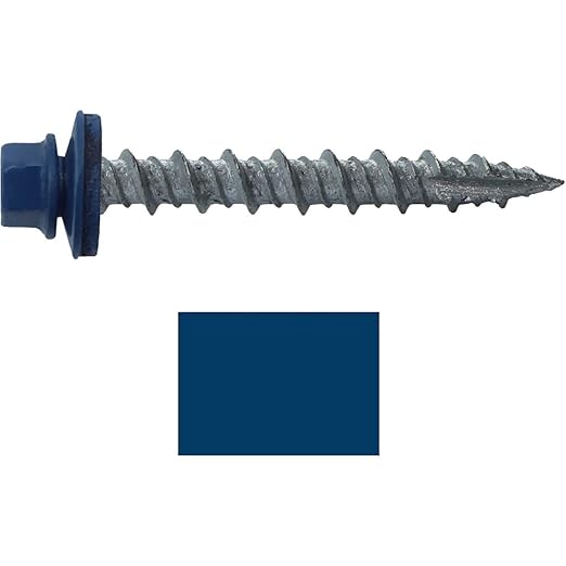 Metal ROOFING SCREWS: (250) 10 x 1-1/2" Gallery Blue Hex Head Sheet Metal Roof Screw. Self starting metal to wood siding screws. EPDM washer. Colored head