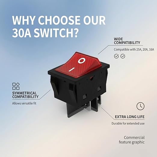 JD 2pcs 30A Power Switch 125V/250V AC Boat Rocker Switch ON/Off Switch 4Pins 2Position Red Light Illuminated Toggle Switch with UL Certificate