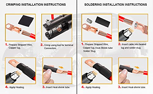 TKDMR 4pcs 2/0 AWG-3/8 Battery Lugs,Heavy Duty Wire Lugs,Ring Terminals,Battery Cable Ends,0 Guage terminals,Battery Terminal Connectors with 4pcs 3:1 Heat Shrink Tubing
