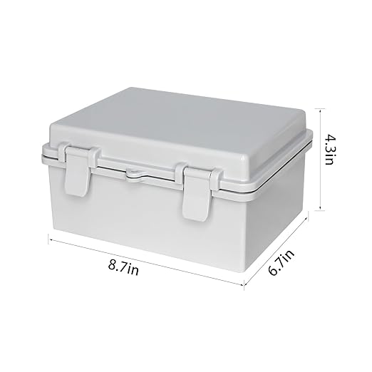 Waterproof Electrical Box Outdoor Project Junction Box ABS Plastic Housing with Latch Hinged Suitable for Landscape Lighting, Security Surveillance, DIY Projects etc(8.6"x6.6"x4.3")