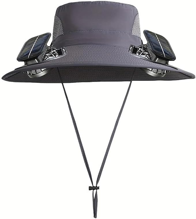 Solar Fan Hats for Men Removable Wide Brim Sun Hat Outdoor Hats with 2 Fans Built in Sun Protection Fishing Hat