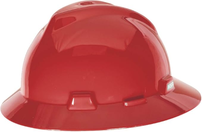 MSA V-Gard Full-Brim Hard Hat with Suspension - Polyethylene Shell, Superior Impact Protection and Self Adjusting Crown Straps - Standard Size Hard Hat