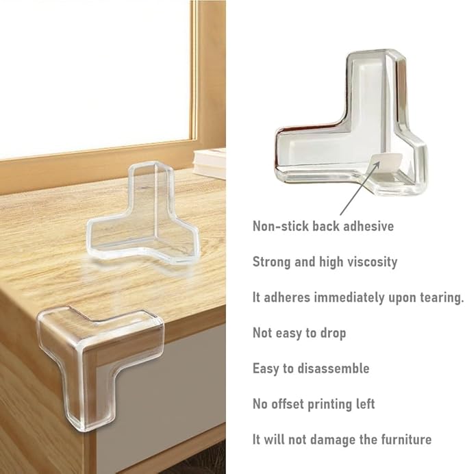 Clear Rubber Bumpers-8 Pack Silicone Corner Protecto Transparent Triangle Baby Proofing Guards, No Adhesive Soft Bumpers for Furniture, Tables, Windowsills & Countersc