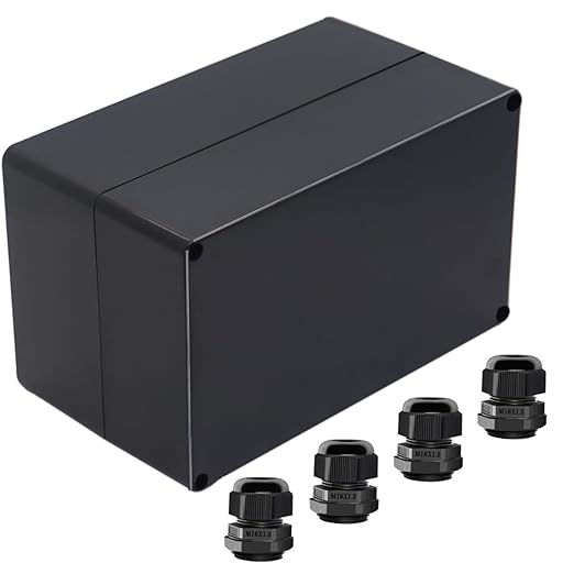 Junction Box IP65 Waterproof ABS Plastic Electrical Project Case Power Junction Boxes, Project Box with 4 PCS M16 Cable Glands 7.87x4.72x4.45 inch (200 x 120 x113 mm)