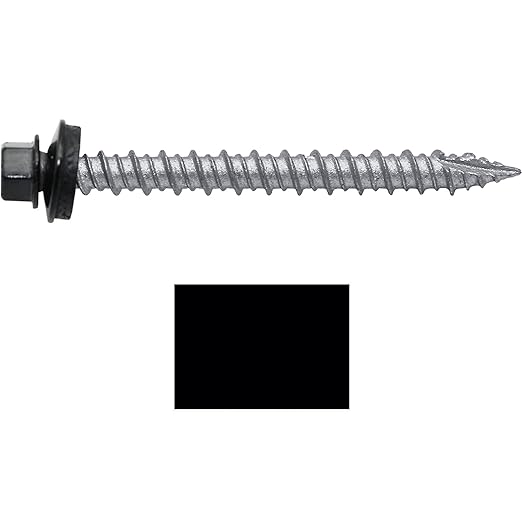 Metal ROOFING SCREWS: (250) 10 x 2" Black Hex Head Sheet Metal Roof Screw. Self starting metal to wood siding screws. EPDM washer. Colored head