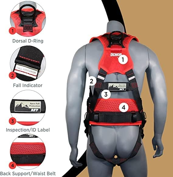 AFP Demon Comfortable Fall Protection Harness Kit – OSHA/ANSI PPE Full Body Safety Harness for Construction Work