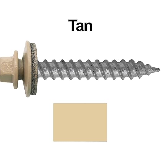Metal Roofing Screw: (250) 12 x 1-1/2" TAN Hex Sheet Metal Roof Screw. Sharp Point Metal to Wood siding Screws. 5/8" EPDM Washer.
