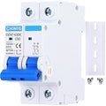 50 Amp Miniature DC Circuit Breaker 1000V 2 Pole, Solar PV Disconnect Switch with Thermal Magnetic Trip, DIN Rail Mount Isolator C50