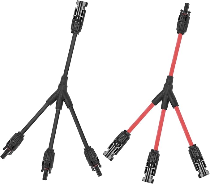3 to 1 Solar Panel Connectors Y Branch Universal 10 AWG Solar Connectors (Red & Black)
