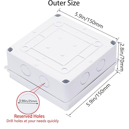 Junction Box, Zulkit Project Box with Reserved Holes IP65 Waterproof Dustproof Electrical Box ABS Plastic Project Enclosure White 5.9 x 5.9 x 2.8 Inch