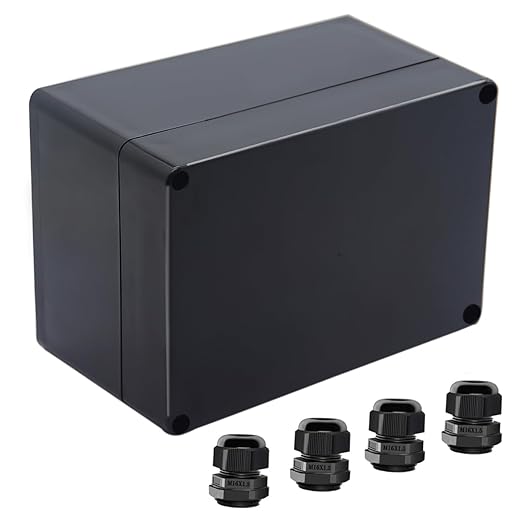 Junction Box IP65 Waterproof ABS Plastic Electrical Project Case Power Junction Boxes, Project Box with 4 PCS M16 Cable Glands 6.3x4.33x3.54 inch (160 x 110 x90 mm)