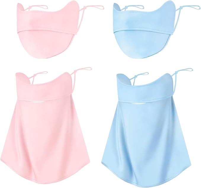 4 Pcs UV Sun Protection Face Mask and Neck Gaiter Scarf Cover UPF50+ Breathable Cooling Design for Summer Outdoor Activities
