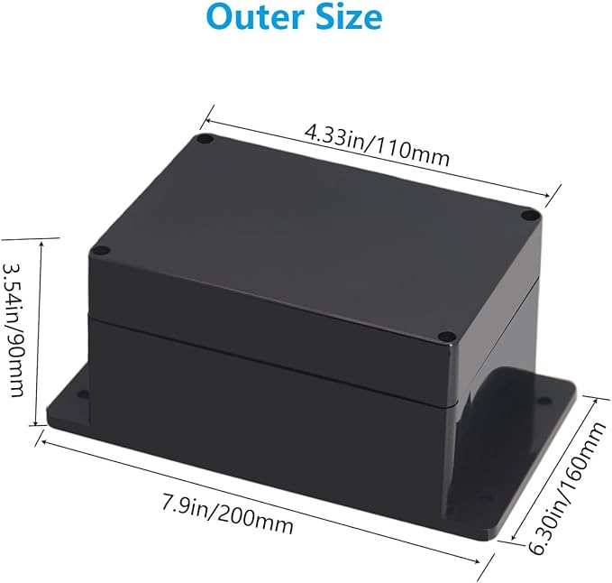 Project Box ABS Black Electrical Boxes IP67 Outdoor Waterproof Junction Box Electronic with Mounting Ears Includes Cable Glands for DIY Project 6.3 x 4.3 x 3.5 inch (160x110x90mm)