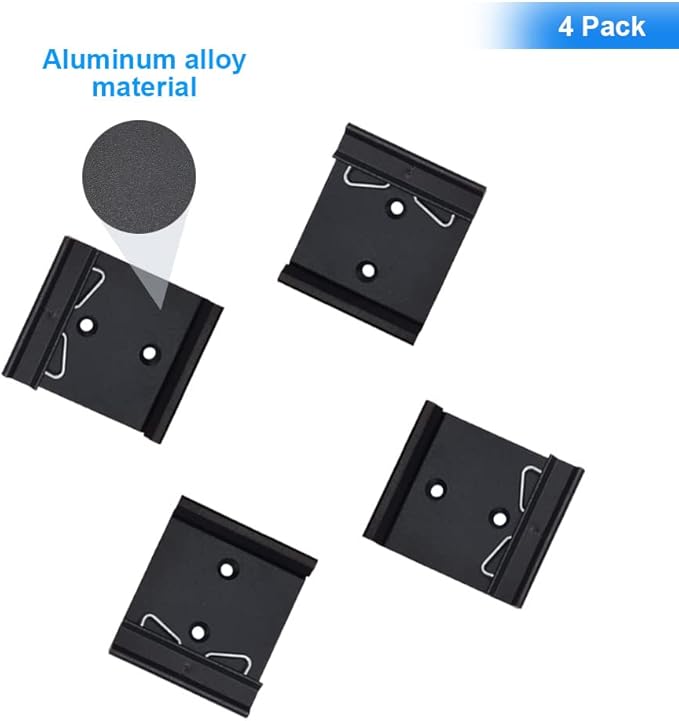 1.73" Width DIN Rail Mounting Clip, Universal Aluminum Alloy Bracket, Snap-in Fixed Clamp for 35mm Slotted DIN Rail, 4-Pack