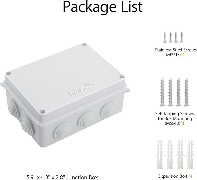 LeMotech ABS Plastic Dustproof Waterproof IP65 Junction Box Universal Electrical Project Enclosure White 5.9 x 4.3 x 2.8 inch (150 x 110 x 70 mm)