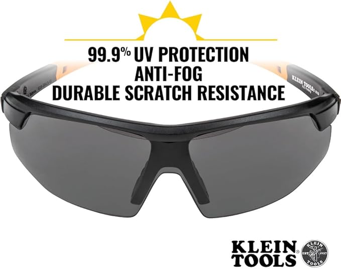 KLEIN TOOLS 60160 Safety Glasses, PPE Protective Eyewear with Semi Frame, Scratch Resistant and Anti-Fog, Gray Lens