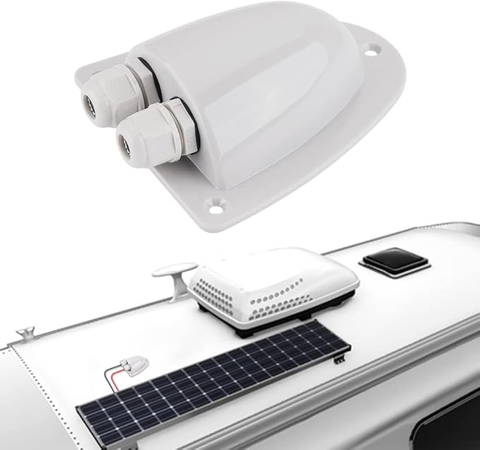 BougeRV Solar Weatherproof Double Cable Entry Gland, Cable Through RV roof Solar Junction Box abs Entry housing for 14AWG to 10AWG Solar Cables for Solar Project on RV, Campervan, Boat, Van（Gray）