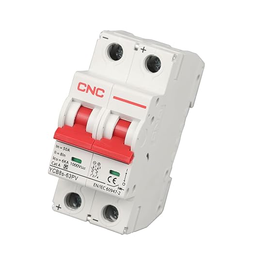 CNC DC Miniature Circuit Breaker, 2 Pole 1000V 6 Amp Isolator for Solar PV System, Thermal Magnetic Trip, DIN Rail Mount DC Disconnect Switch (6 Amp)