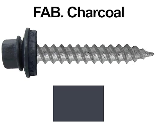 Metal Roofing Screw: (250) 12 x 1-1/2" FAB Charcoal Hex Sheet Metal Roof Screw. Sharp Point Metal to Wood siding Screws. 5/8" EPDM Washer.