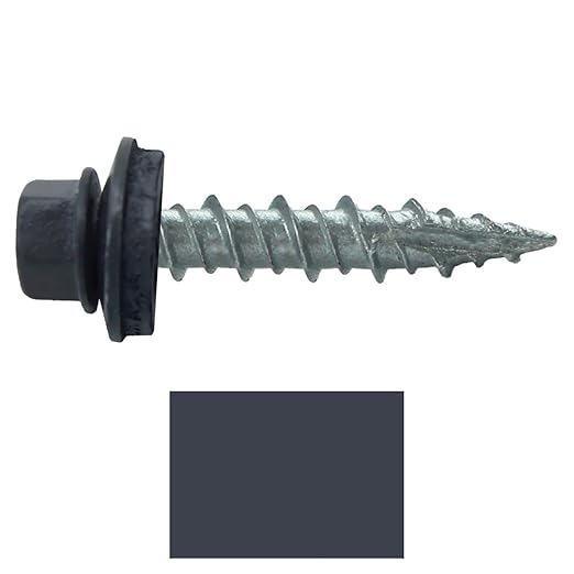 Metal Roofing Screws: (250) 10 x 1 Fab Charcoal Hex Head Sheet Metal Roof Screw. Self Starting Metal to Wood siding Screws. EPDM Washer. Colored Head