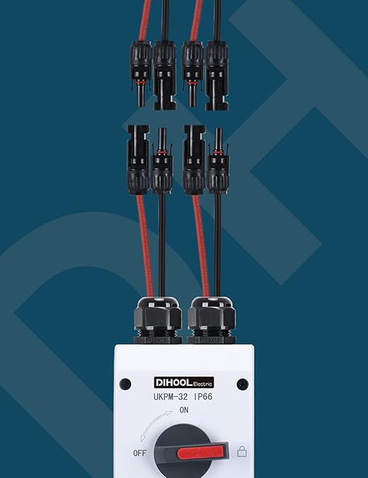DIHOOL Solar Disconnect Switch,32 Amp DC600V,2 String 2 in 2 Out Isolator,IP66 Waterproof