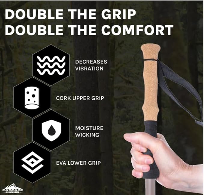 CASCADE Trekking Poles Ultra Light 100% Carbon Fiber Trekking, Walking, and Hiking Poles - Ultra Light, Ultra Durable, Quick Lock Feature for Easy Height Adjustment from 26” to 54”