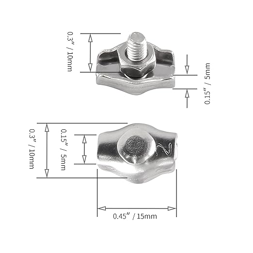 M2 Stainless Steel 304 Wire Rope Clips Clamp, Simplex Single Bolt Cable Clamp for 1/16" Diameter Wire Cable 20Pcs