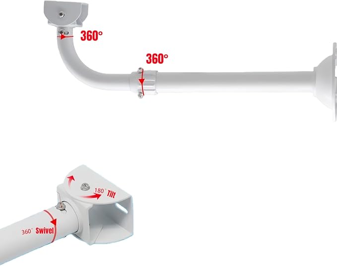 Telescoping Aluminum Wall Mount (11.8-23.6in / 30-60cm) with L-Shaped Adapter - Adjustable Length for CCTV Dome/IP/PTZ Cameras, Indoor/Outdoor Heavy-Duty Use