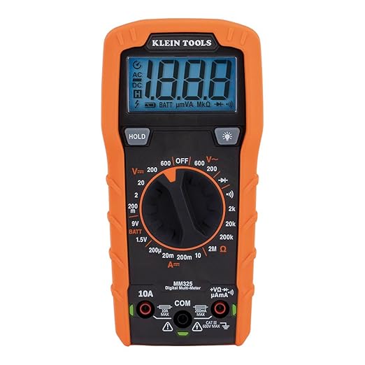 Klein Tools MM325 Multimeter, Digital Manual-Ranging 600V AC/DC Voltage Tester, Tests Batteries, Current, Resistance, Diodes, and Continuity
