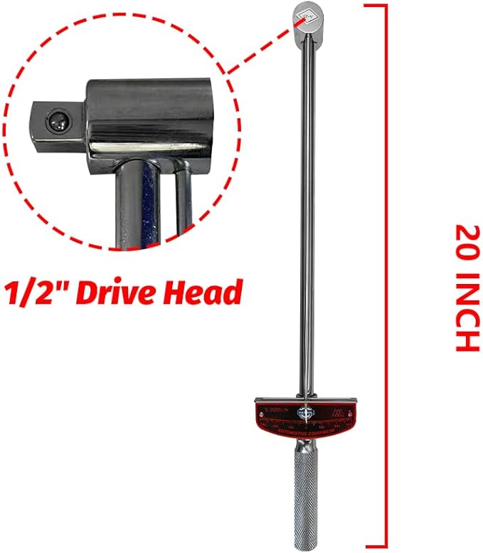 1/2 Inch Drive 20" Dual-Drive Beam Torque Wrench 0-300Nm/0.1kg Increments SAE/MM Compatible
