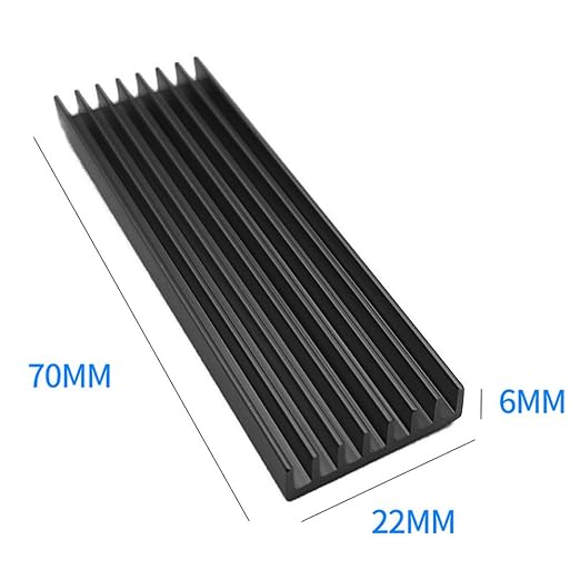 2Pcs Black Aluminum Heat Sink with Thermal Conductive Adhesive Tape, 70×22×6mm Heatsink Cooler for Cooling M.2 Drive PC/PS5 SSD
