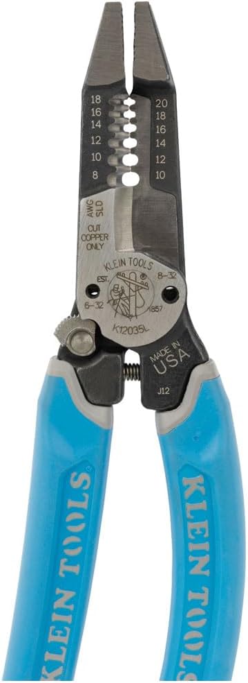Klein Tools K12035L Klein-Kurve Wire Cutters, Made in USA, Heavy Duty Wire Stripping Tool with Lock, 8-20 AWG
