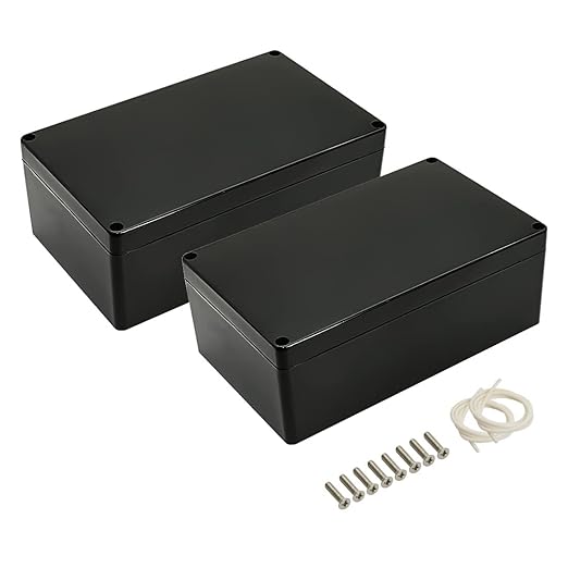 LeMotech Project Box ABS Plastic IP65 Waterproof Dustproof Electrical Junction Box Outdoor Enclosure for Electronics Black 7.87 x 4.72 x 2.95 inch (200 x 120 x 75 mm)(Pack of 2)