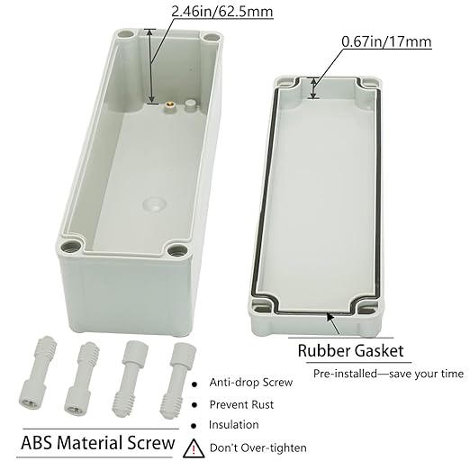 Zulkit Junction Box ABS Plastic Dustproof Waterproof IP67 Junction Boxes Universal Electrical Project Enclosure DIY Electronic Project Box Grey 9.84 x 3.15 x 3.35 inch (250 x 80 x 85 mm)