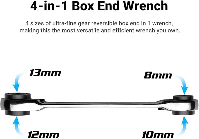 Capri Tools 4-in-1 120-Tooth Box End Reversible Ratcheting Wrench, 9/16, 5/8, 11/16, 3/4 in., SAE