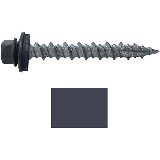 Metal ROOFING SCREWS: (250) 10 x 1-1/2" Fab Charcoal Hex Head Sheet Metal Roof Screw. Self starting metal to wood siding screws. EPDM washer. Colored head