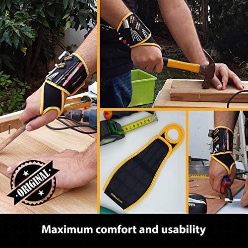 BINYATOOLS Magnetic Wristband for Tools Gift for Him Magnet Screw Holder Wrist Support Keeps Screws Nails Drill Bits Handy Unique Tool Gadgets for Men's & Dad (BLACK)