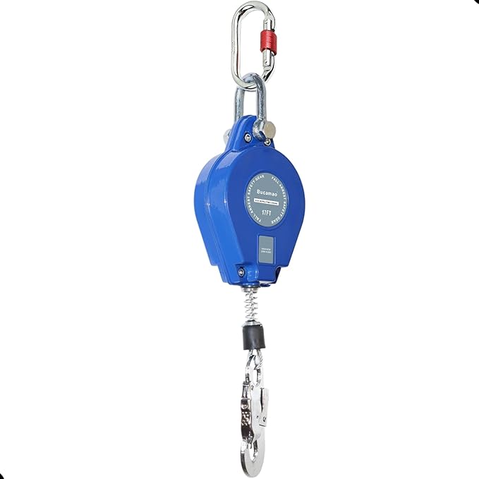 17FT Self Retracting Lifeline, Fall Protection Steel Wire SRL, Aluminum Housing Safety Retractable Lanyard, PPE Roofing Gear