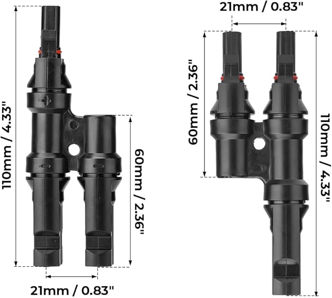 BougeRV Solar Branch Connectors Y Connector for Parallel Connection Between Solar Panels FMM+MFF (1 Pair)