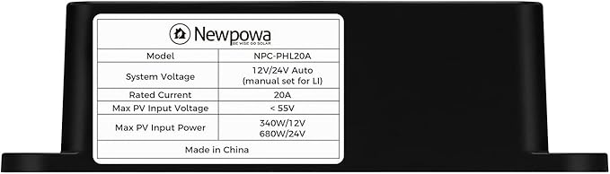 Newpowa 20A PWM Solar Charge Controller 12V/24V Compact Design LCD Display Off Grid Solar Panel Adjustablefor AGM, Gel, Flooded and Lithium Battery