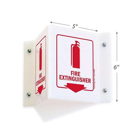 SmartSign (4-Pack) Fire Extinguisher Projecting Sign - 5" x 6", Two-Sided Wall Mount Polished Acrylic Corridor V-Sign with Down Arrow, Red on White