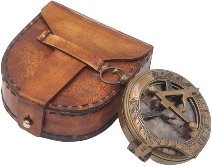 Compass Gift for Mom/Dad, Antique Nautical Directional Magnetic Sundial Pocket Compass Gifts for Women/Men with Leather Case or Wooden Box, Baptism 2026 Communion Christian Luxury Gift, Anniversary