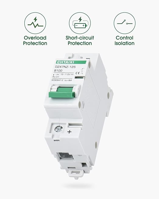 12V-110V DC Miniature Circuit Breaker, 100 Amp 1 Pole Battery Breaker Protector for Solar PV System and RV, Thermal Magnetic Trip, DIN Rail Mount, High Current DC Disconnect Switch MCB 1P B100