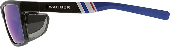 MCR Safety SR238BZDC Swagger SR2 Series Safety Glasses with Thermo Plastic Rubber Nose Pads and Detachable Side Shields, Black/Blue Frame, Blue Diamond Mirror MAX36 Polarized Lens