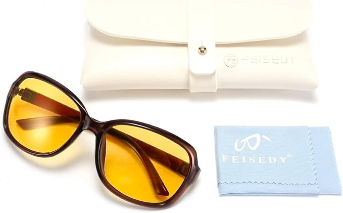FEISEDY Classic Womens Night Glasses Driving Anti Glare Wrap Around Yellow Sunglasses B2548