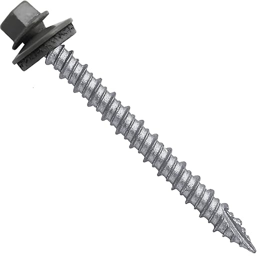 Metal ROOFING SCREWS: (250) 10 x 2" Charcoal Hex Head Sheet Metal Roof Screw. Self starting metal to wood siding screws. EPDM washer. Colored head