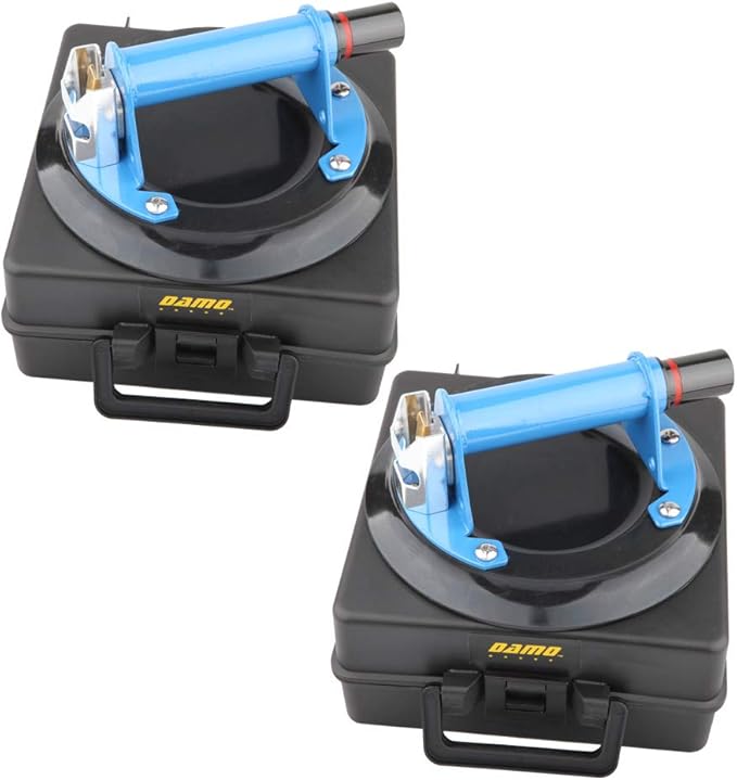 A Pair of DAMO 8" Vacuum Suction Cup Heavy Duty Glass Lifter with Metal Handle and Hand Pump Suction Cups for Glass & Granite Lifting