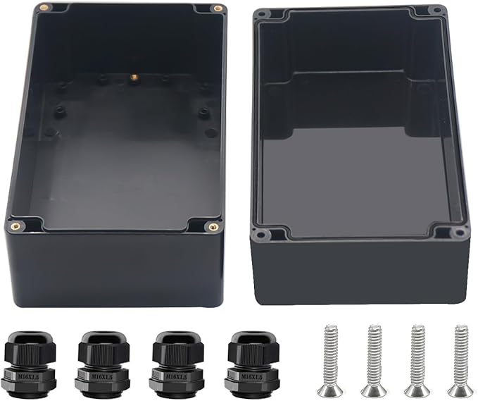 Project Box ABS Black Electrical Boxes IP67 Outdoor Waterproof box Electronic Junction Box Power Enclosure with Cable Glands for DIY Project 7.9 x 4.7 x 4.5 inch (200x120x113mm)