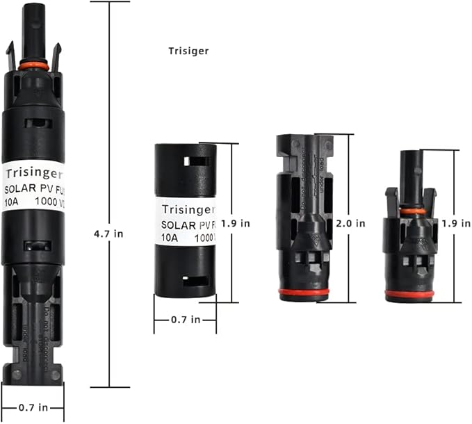 30A Solar Fuse Holder Inline, 1000V IP68 PV Inline Fuse Holders, Waterproof for Solar Panel and Solar Controller, with 10X38mm Fuse