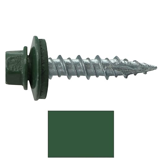 10 x 1 Evergreen Metal Roofing Screws - Hex Washer Head- Self-Starting/Tapping - EPDM Washer. 1 Bag - 250 Screws